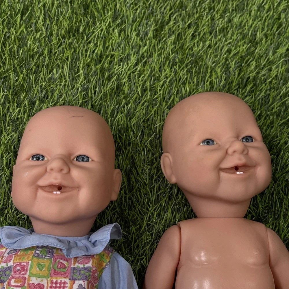 Vintage Twin Baby Dolls Pair 2 Matching Smiling Baby Dolls One Dressed
